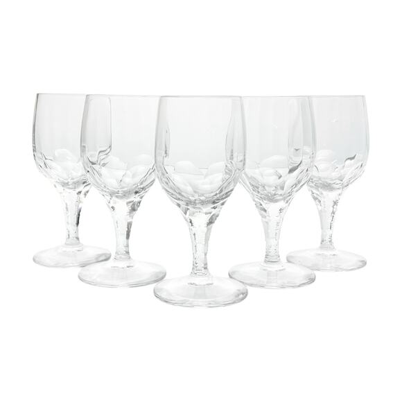 1940s Tiffin-Franciscan “Dewey” Set of 5 Crystal Water or Wine Glasses 6.25” 8oz - Picture 1 of 5